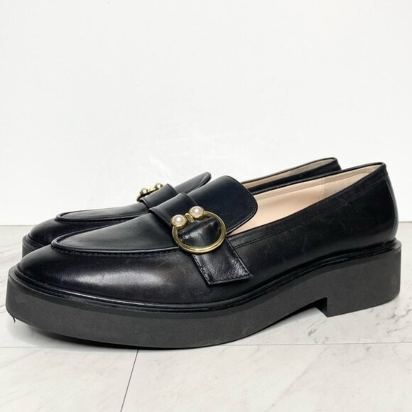 Stuart Weitzman Brenna Black Leather Loafer 8 1/2 B - Picture 1 of 16